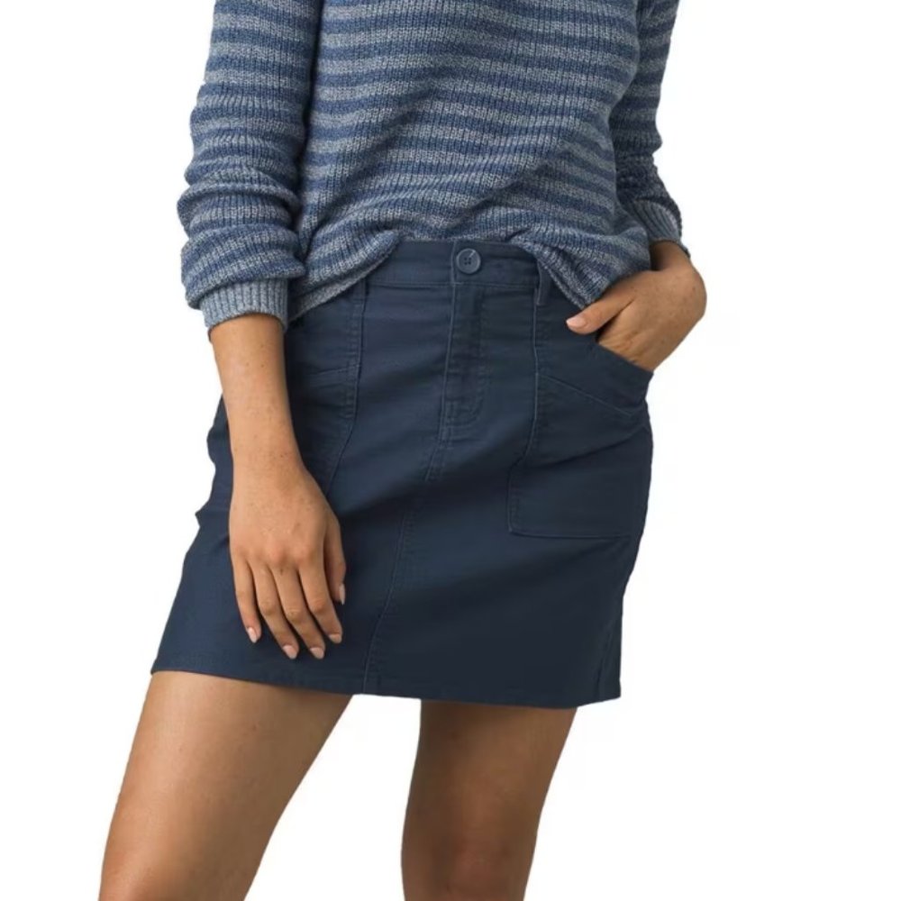 prAna Nikit Mini Corduroy Skirt Size 8 Navy Organic Cotton Pockets